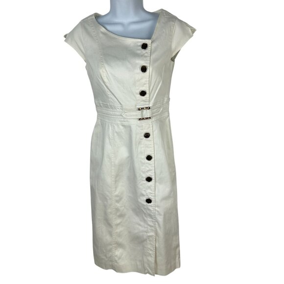 White House Black Market White Button-Front Belted Dress Size 00 - Picture 1 of 7